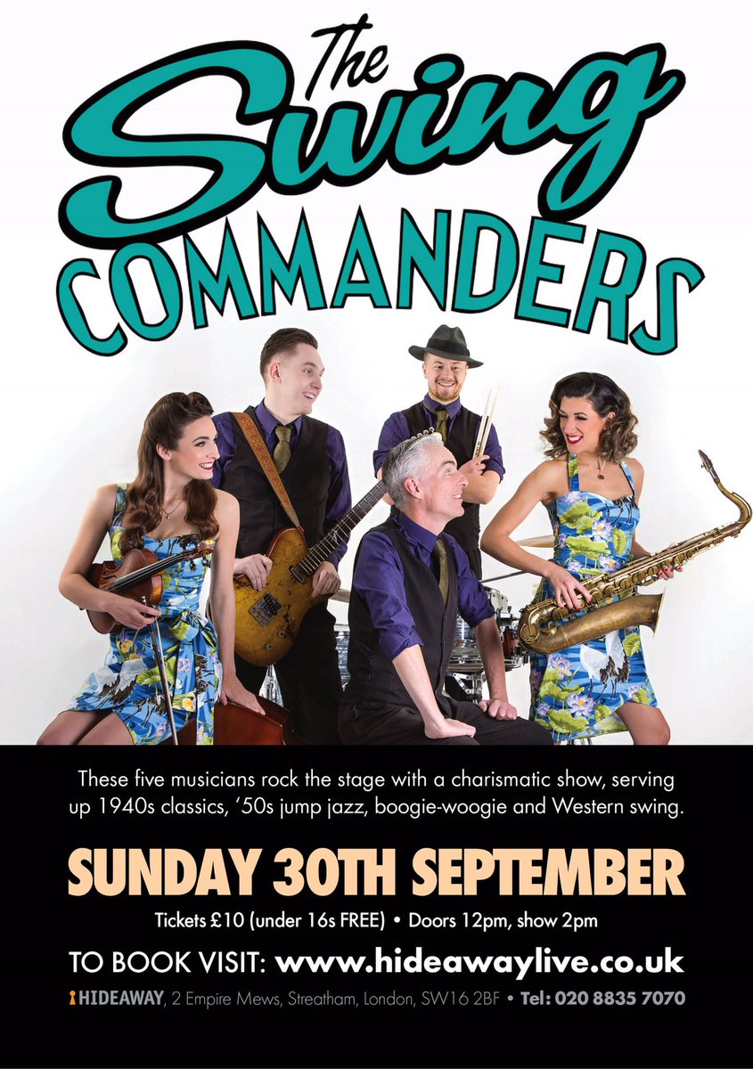 swingcommanders's tweet photo. Get your discounted tickets for this Sunday’s lunchtime gig @hideawaylive from https://t.co/Bt2Fx6sAcF
#swingcommanders #hideawayjazz #bargaintickets https://t.co/AmBp0ghXE2
