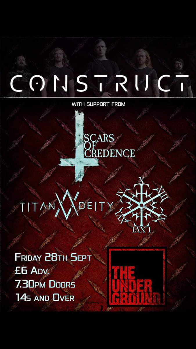 constructband's tweet photo. Just two more days to go until we hit up @undergroundsot for our final show before hiatus! We are CRAZY excited!!! Come throw down to us, #ScarsOfCredence, @atitanadeity and @TillTheFall1 this Friday! Doors at 7pm, tickets £6 each. Let's GO!

#UKTM #TechMetal #ProgMetal #Djent https://t.co/D2MLmbC0vp