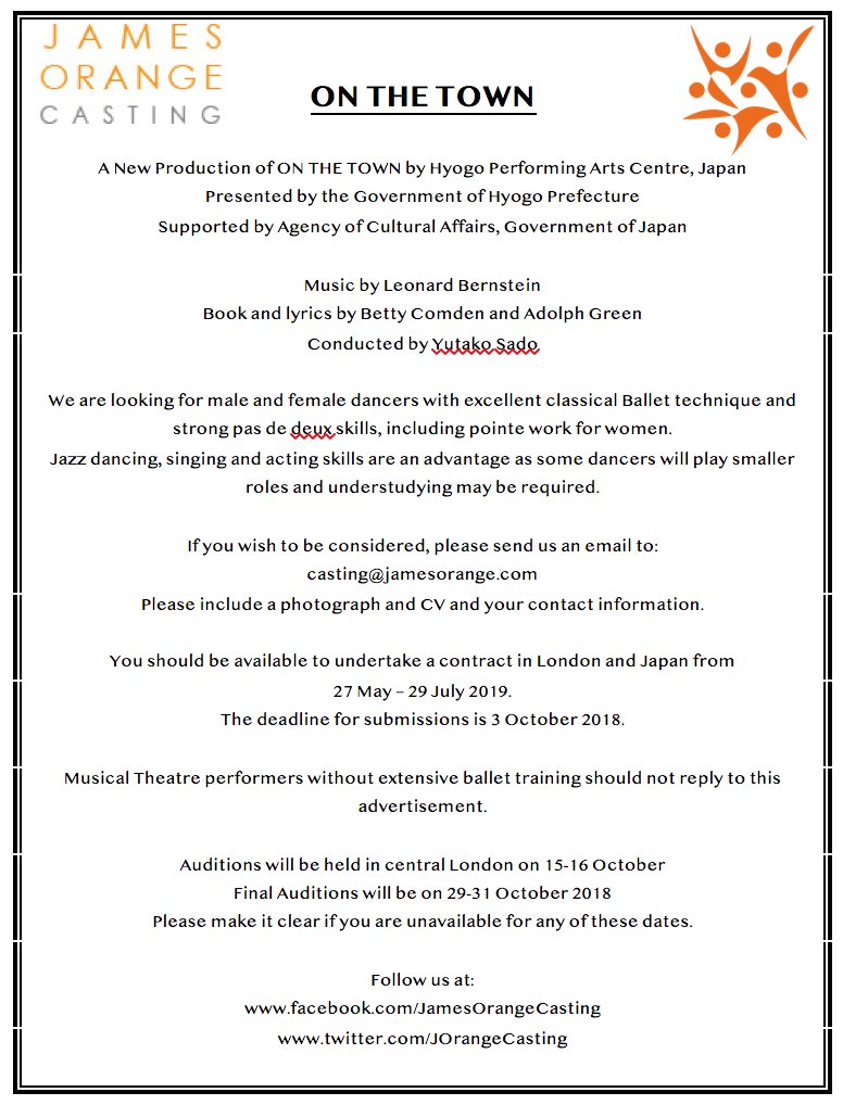 We are searching for dancers with excellent classical ballet technique for 'On The Town'. Please see ad attached #DanceAudition