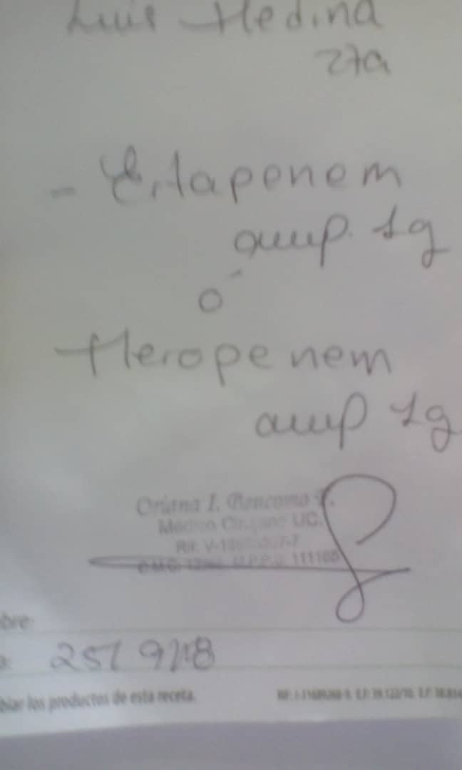 ChirinoYerson30's tweet photo. Para mi amigo necesitamos con urgencia
#meropenen 1mg o #ertapene 1mg con urgencia quien tenga y pueda vender o donar sería de gran ayuda gracias .@DSDCarabobo @DSDSocial @vente @alexagomez2000 @Farmarato @Juliococo @VenteVenezuela https://t.co/i13dQFchZk