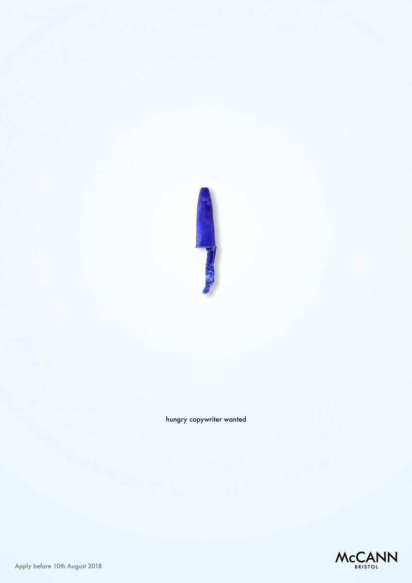 maydaypartners's tweet photo. #Design > 'Hungry copywriter wanted.' 
When @McCann_WW agency recruits a #copywriter. Minimalist and creative! 💡 
#designer #print #creativity https://t.co/gEWC2kBDHE