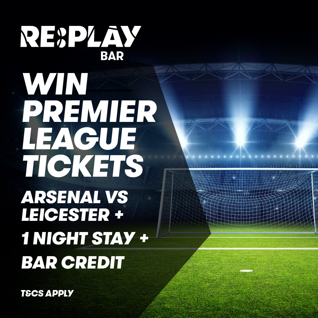 ThistleHotels's tweet photo. Enter RE:PLAY bar's #Instagramcompetition to win 2 tickets to #ArsenalvsLeicesterCity and more!! Follow @replay_bar on Instagram for more info! T&Cs: https://t.co/GThxoDZufh #winfootballtickets #football #premierleague #arsenal #lcfc #competition #giveaway #UCL #uefa #footy https://t.co/tK3VgsBfjr