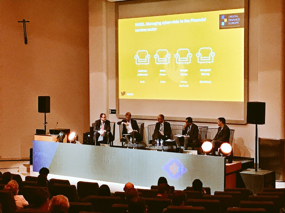 bhive_eu's tweet photo. 🔐Interesting panel on managing cyber-risks in the Financial services sector. Together with @GeoLeib (@swiftcommunity), Steve Purser (@enisa_eu), Giorgio Cisma (Intensa SanPaolo) and Campbell Murray (@BlackBerry) #DFE18 #trustedfintech https://t.co/6GxRGT5Vpe