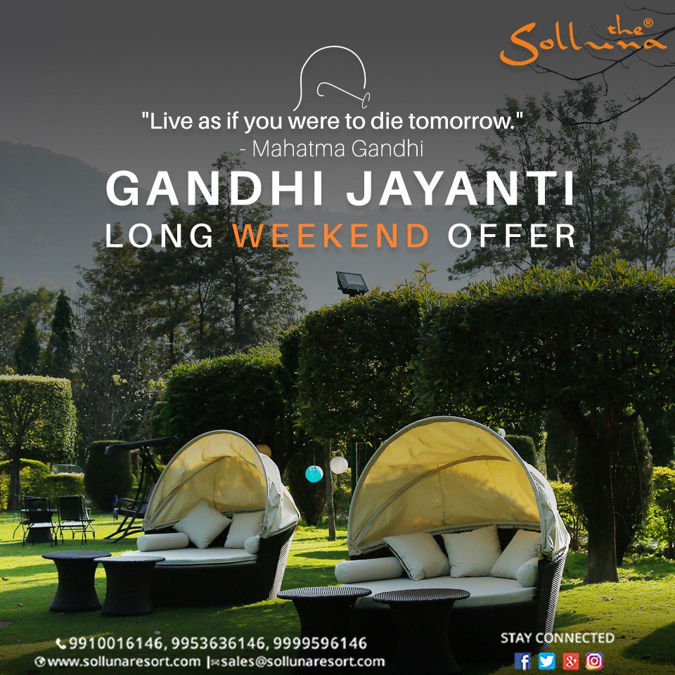 solluna_corbett's tweet image. So, this long weekend "Say No to sitting idle at home" &amp;amp; take a break from your daily run. To know our offers, visit- sollunaresort.com/packages/gandh…
Call Us- 9910016146, 9953636146, 9999596146
Mail- sales@sollunaresort.com
#TheSollunaResort #Jimcorbett #LongWeekendOffer #GandhiJayanti