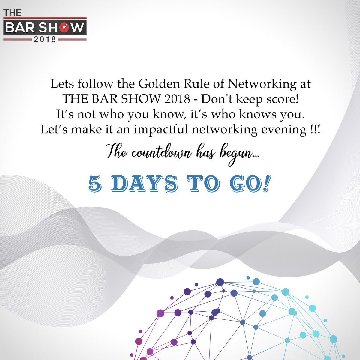 TheBarShow2018's tweet photo. The perfect networking opportunity to meet and greet the best within the wedding and hospitality industry at The Bar Show 2018! 5 days to go ✨
#TheBarShow2018 #TheBarShow3.0 #TheWeddingBartenders https://t.co/yYYx6GJege