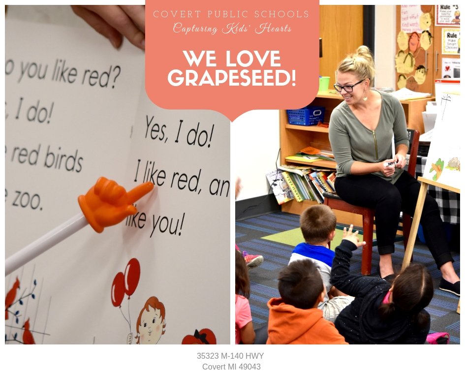 Using GrapeSEED is another way that Covert Public Schools Captures Kids' Hearts! <a href="/GrapeSEEDEng/">GrapeSEED English USA</a>