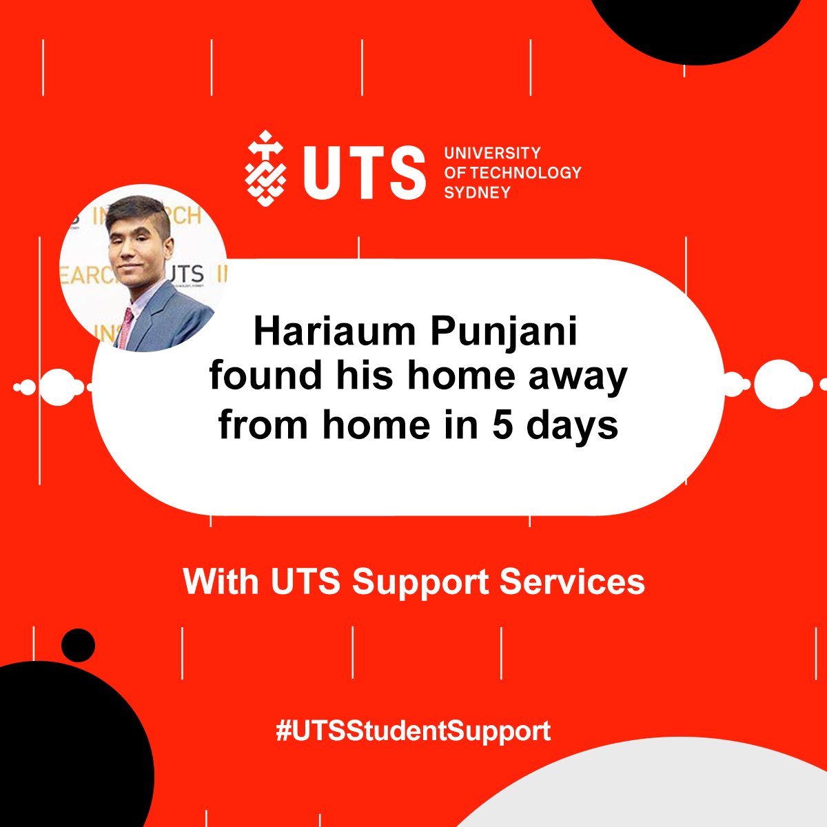UTSINSEARCH_IN's tweet photo. Hariaum was able to find his accommodation in 5 days, thanks to the support services at #UTS. Today, he calls it home away from home. To find your perfect accommodation, visit @flatmates or @GumtreeAu #UTSInsearch #OpportunitiesAwait #UTSStudentSupport https://t.co/M8SK650sqg