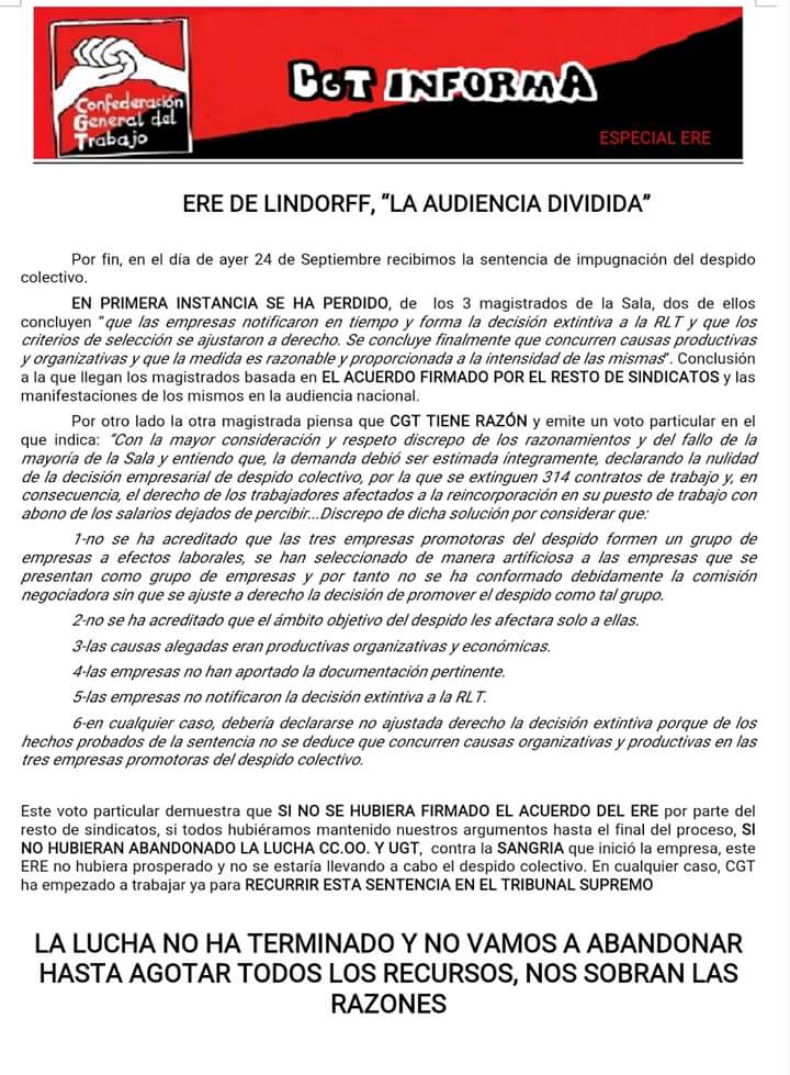 CGT_Valladolid's tweet photo. CGT recurrirá ante el Supremo el ERE de #Lindorff, con 92 despidos en Valladolid. https://t.co/3um45SU9SJ