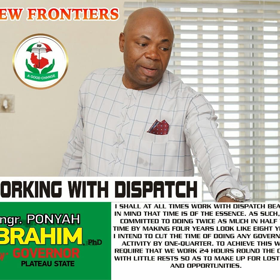 IbrahimPonyah's tweet photo. Vote Engineer Ponyah Ibrahim for Governor Plateau State 2019. #VIP #NEWFRONTIERS #AGOODCHANGE @OfficialPDPNig @PDPPlateauState @primuszephyr @matthewtegha @ktfmjos @POLYCARPDATAU https://t.co/br4lXfMUv6