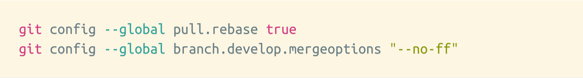 When working on a project with multiple developers, pull --rebase and --no-ff merges should be the default.