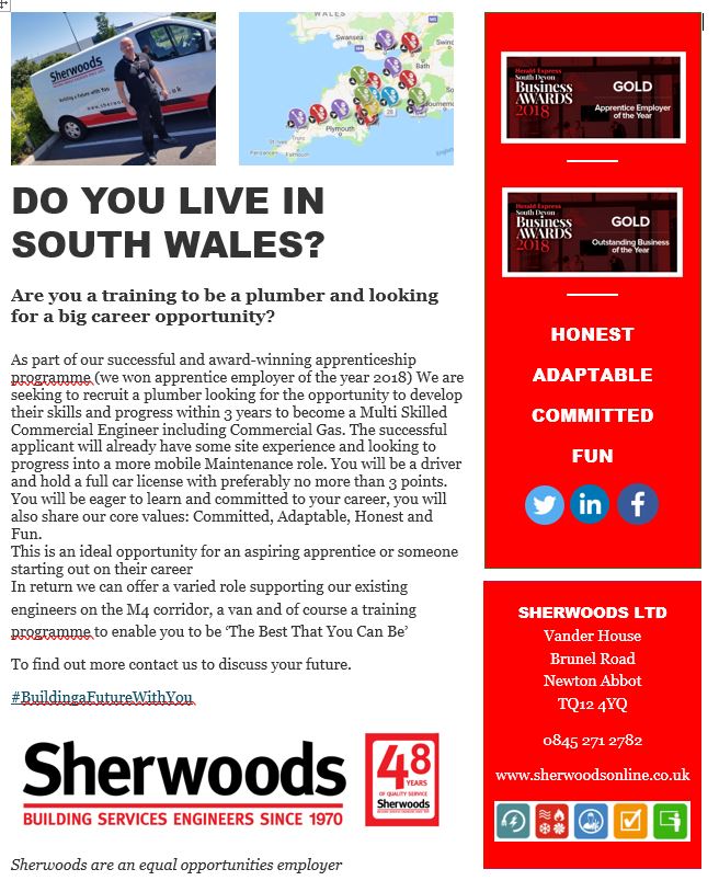 Sherwoodsonline's tweet photo. Ok, sorry if this is wrong but worth a try! 😎
Mae gennym gyfle gwych i fod yn blymwr uchelgeisiol yn ardal De Cymru, rhannwch hyn gydag unrhyw un rydych yn ei adnabod a allai fod â diddordeb. @CAVC @GowerCollegeSwa
#BuildingaFutureWithYou #InWelsh
https://t.co/q8y8yDDlIJ https://t.co/rqkcF2ePhn