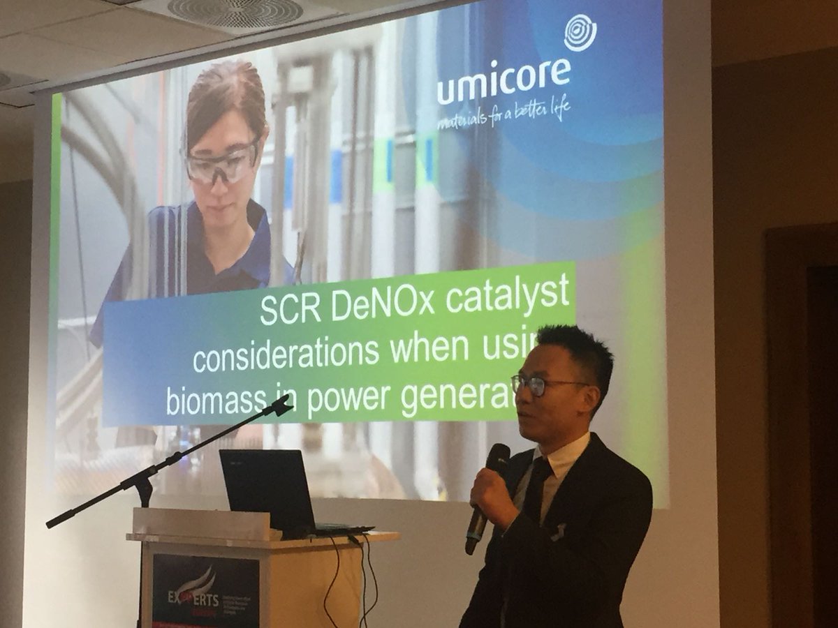 ArenaIntEnergy's tweet photo. #ExPPERTS Guofeng Zhou, Sales Engineer & Catalyst Specialist from @UmicoreGroup giving a presentation on "SCR DeNOx catalyst considerations when using biomass in power generation" #energy #emissions #biomass #coal https://t.co/BL0BO6Tktq