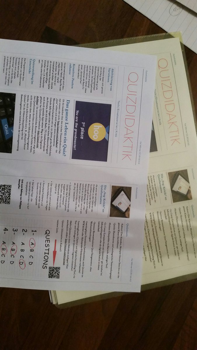 frautomiuk's tweet photo. Erste #Microfortbildung zu #Quizdidaktik diese Woche an meiner #Schule gegeben. Wenig TeilnehmerInnen, aber die, die da waren, waren begeistert & motiviert, mal was Neues auszuprobieren. Danke für die Handouts @Woe_Real #twitterlehrerzimmer https://t.co/dVFGteVhqN