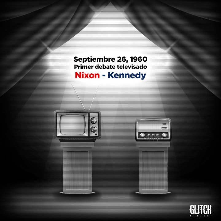 GlitchProjectMx's tweet photo. #undíacomohoy 1960. EU. Primer debate presidencial por TV.
Los televidentes dan como ganador a Kennedy por su apariencia. Los radioescuchas a Nixon por su elocuencia.
La TV lo había cambiado todo. Kennedy remonta y resulta electo semanas después.
#GlitchProject #LaOtraRealidad https://t.co/5CL9Fk5lJj