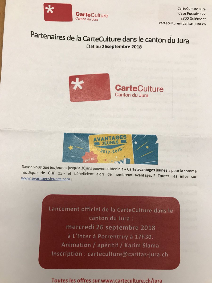 nathbarthoulot's tweet photo. Lancement officiel de la #CarteCulture dans le canton du #Jura. Déjà 2’500 personnes qui en bénéficient ! Un très beau succès et surtout une offre alléchante par des partenaires ouverts et généreux ! https://t.co/HHJ3FCivxV https://t.co/nk4xRUhOY8