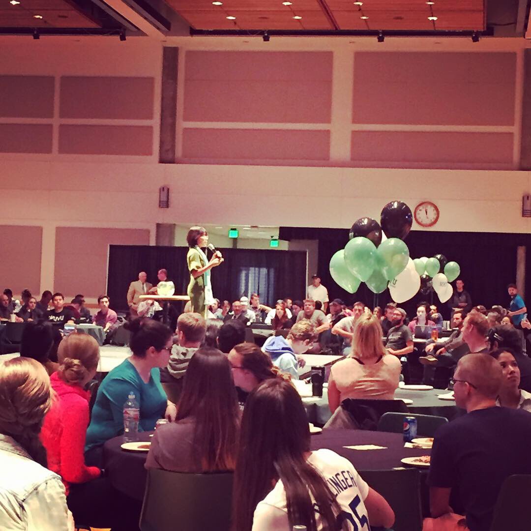 uvu_president's tweet photo. Thank you @UVU students for such a fun meet-and-greet! You truly are the heart of #UVU and I am proud to help you bring your #dreams to life 💚 #GoWolverines @uvualumni @uvustudents https://t.co/8ZqrPBKtpN