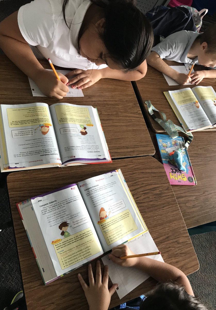 _MsHouse_'s tweet photo. Our Write Source books have been an awesome warm up tool to our Writer’s Workshop! The students told me they feel “grown up” getting to use text books. 😂 #completessentences #subjectpredicate @BrownElementary https://t.co/bs9cKgmIw6