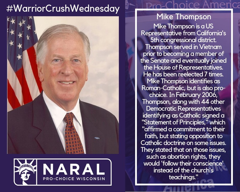 NARALWI's tweet photo. Our #warriorcrushwednesday of the week is Rep. Mike Thompson! We thank Rep. Thompson for his dedication to supporting reproductive rights, as well as his deep understanding of the importance of abortion. #WCW https://t.co/ufZE7DDEXR