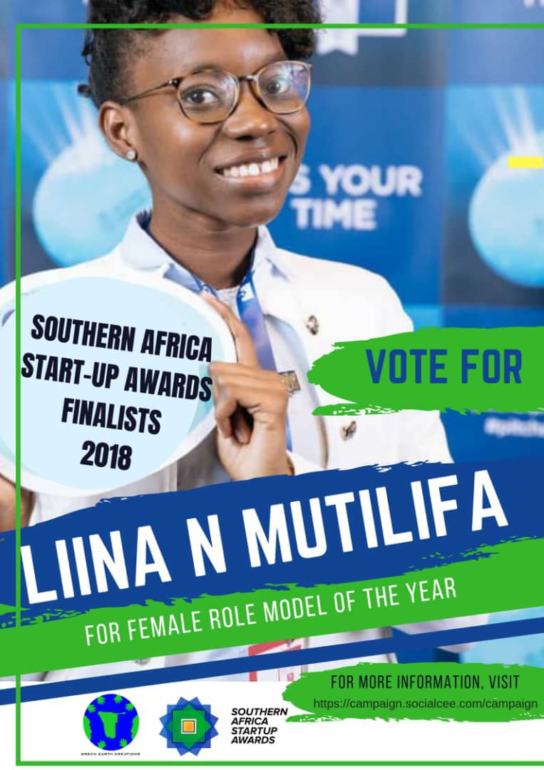 GeC_Namibia's tweet photo. Let's keep voting for Linna Mutilifa... She has been nominated in the Southern Africa Startup Awards for FEMALE ROLE MODEL OF THE YEAR.
https://t.co/pMrfT4xbTG #voteforLiina
#femalerolemodelofyear
#greenearthcreations
#southernafricastartupawards https://t.co/7fRBXWb0Vq
