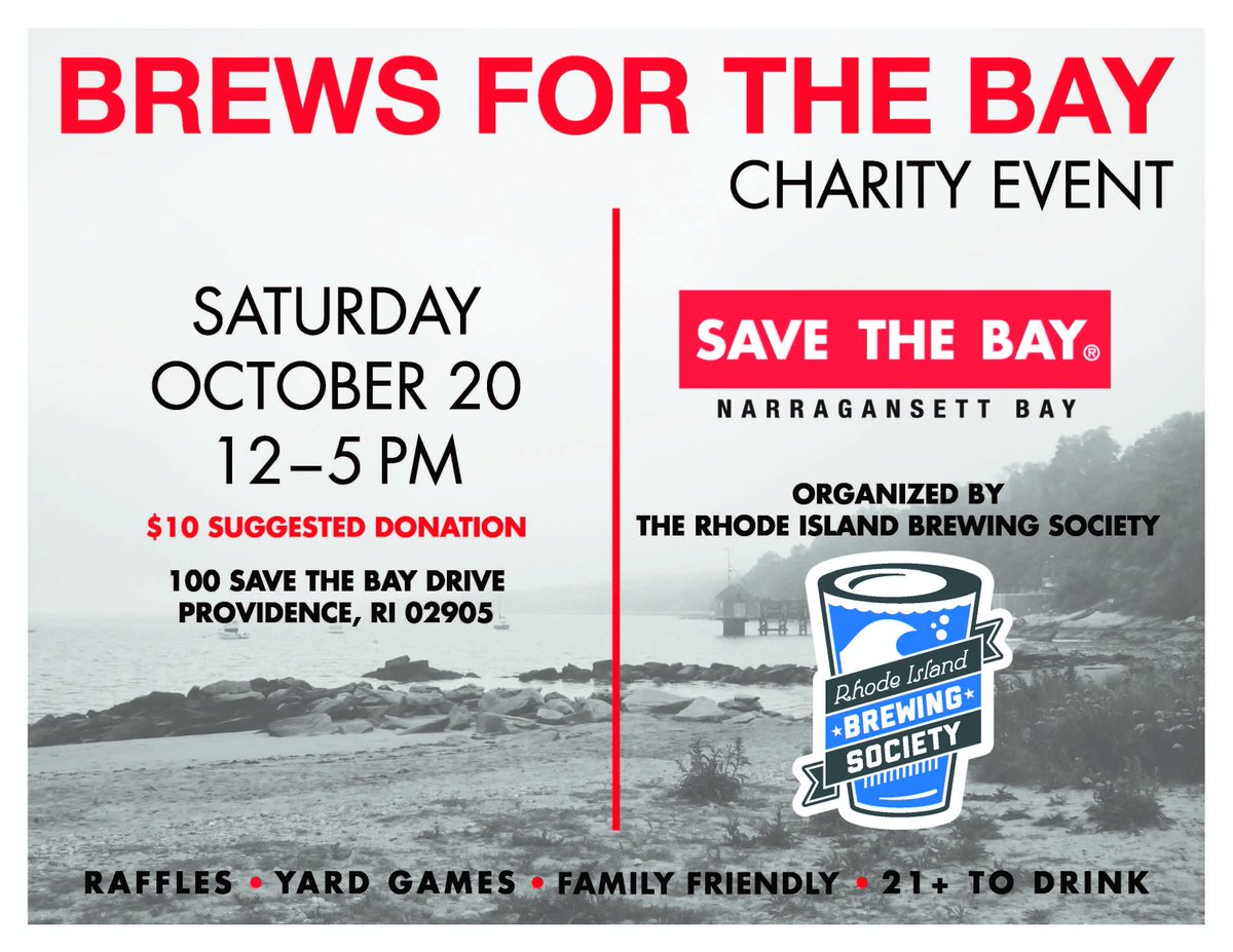 SaveTheBayRI's tweet image. @RIBrewing is bringing local brewers &amp;amp; the Bay together this weekend for the aptly-named Brews for the Bay, a family-friendly charity event supporting #SaveTheBayRI. Stop by to celebrate and support the protection and improvement of #NarragansettBay!