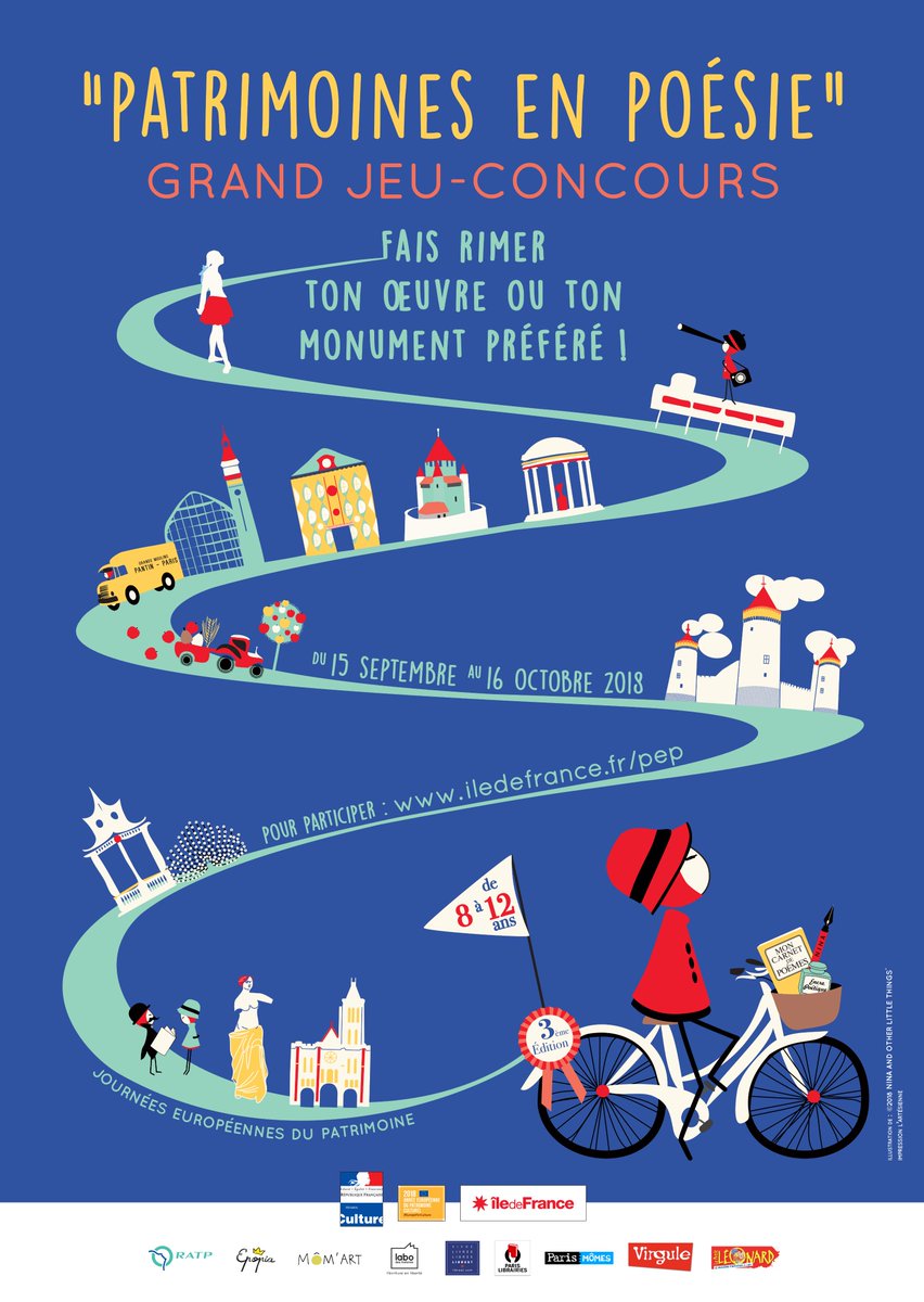 ninathelittle's tweet photo. For the 3rd year @ninathelittle is the poetic mascotte of contest #forchildren #patrimoinesenpoesie2018 #pep2018 by @iledefrance + @GroupeRATP @Epopia @labdeshistoires @parislibrairies and other awesome partners! #LesJourneesEuropeennesDuPatrimoines https://t.co/JAULJYFPgX