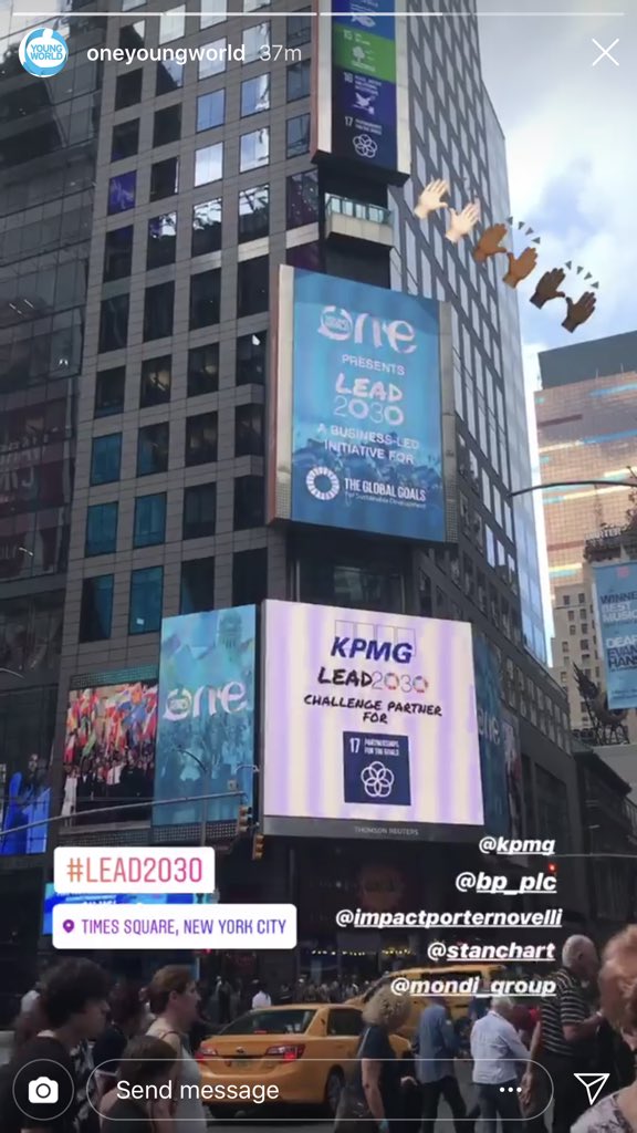LordHastings's tweet photo. When you walk upto #TimesSquare and you come across this...#KPMGProud !! Honoured to be a part of #Lead2030 in partnership with @OneYoungWorld ! #LeadingSDG17 #Lifelonglearning @KPMG https://t.co/ho6J7VQKJT