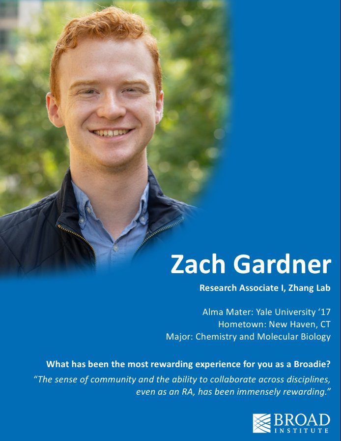 broadinstitute's tweet photo. Zach enjoys being a #BroadieBecause of the "sense of community and ability to collaborate across disciplines." He's available to answer questions about Broad @Yale's Technology, Engineering, and Math (#STEM) Career Fair TODAY, 3-7pm at Omni New Haven Hotel https://t.co/ui4rGSsJP3 https://t.co/2S93NU7lT1