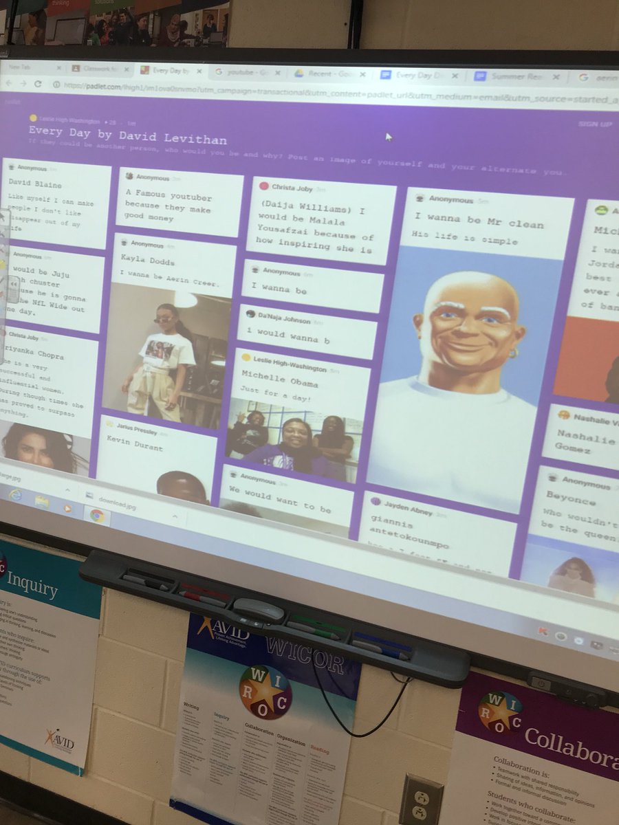RVJournalism's tweet photo. Students discussing who they would be for a day if they could switch bodies with someone’s. Relating to the book “Everyday” by David Levithan #RVReads18 #RVReads2018 https://t.co/ocSMFvqx0r