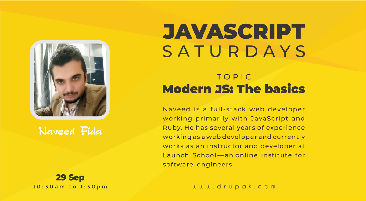 drupakpakistan's tweet image. #Drupak is starting a series of talks/lectures/workshops on #Javascript and we are naming the series as Javascript #Saturdays. These are free to attend. We will soon be starting #Decoupled #Drupal sessions also in this series.