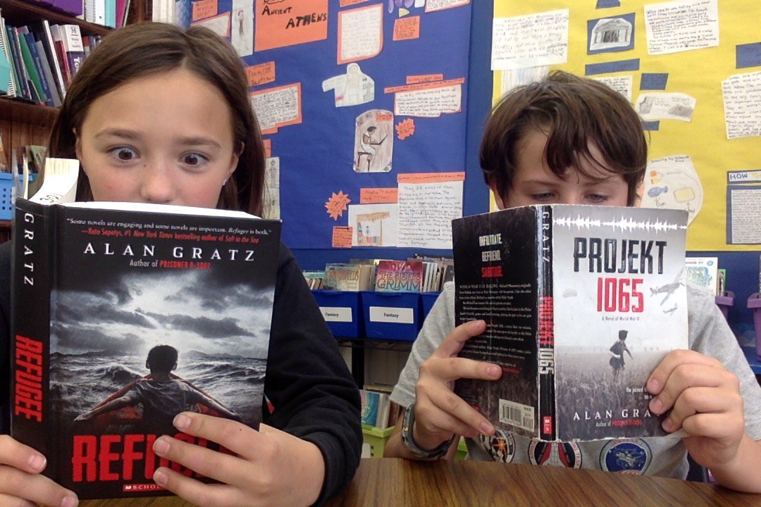 burley5th301's tweet photo. We already read one, but we are on to our second thrilling @AlanGratz book this school year - and it's only the first month! #readergrams https://t.co/CMZpaskXYo