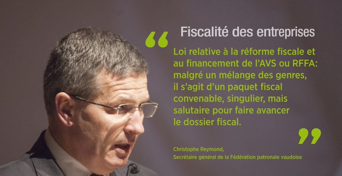CentrePatronal's tweet photo. Il est moins insolite que le paquet fiscal #RFFA concerne l’AVS et non les allocations familiales comme le prévoyait le projet du Conseil fédéral. OUI à un paquet fiscal singulier, mais salutaire @chreymond Secr. général #FédérationPatronalevaudoise #rie3 #pf17 #chvote https://t.co/9cGZ4kpAgV