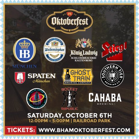 BhamSSC's tweet photo. PROST🍻! Here’s a sneak peek at the breweries coming to Birmingham Oktoberfest! *Only 9 days left to get your tickets!-->https://t.co/1nHdIdKtN9 
.
#Oktoberfest #beer #cheers #localbeer #germanbeer #beerlover #birmingham #beerfestival #thingstodoinbirmingham #craftbeer #Alabama https://t.co/KUnN1douGI