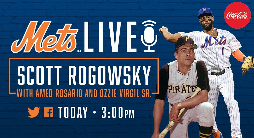 Mets's tweet photo. Tune in to #MetsLive presented by @CocaCola today at 3 p.m. Host @ScottRogowsky will be joined by @Amed_Rosario and Ozzie Virgil Sr. in honor of #HispanicHeritageMonth.
Send in your questions now using #MetsLive to have them answered live on the show. https://t.co/hzTLYePcrT