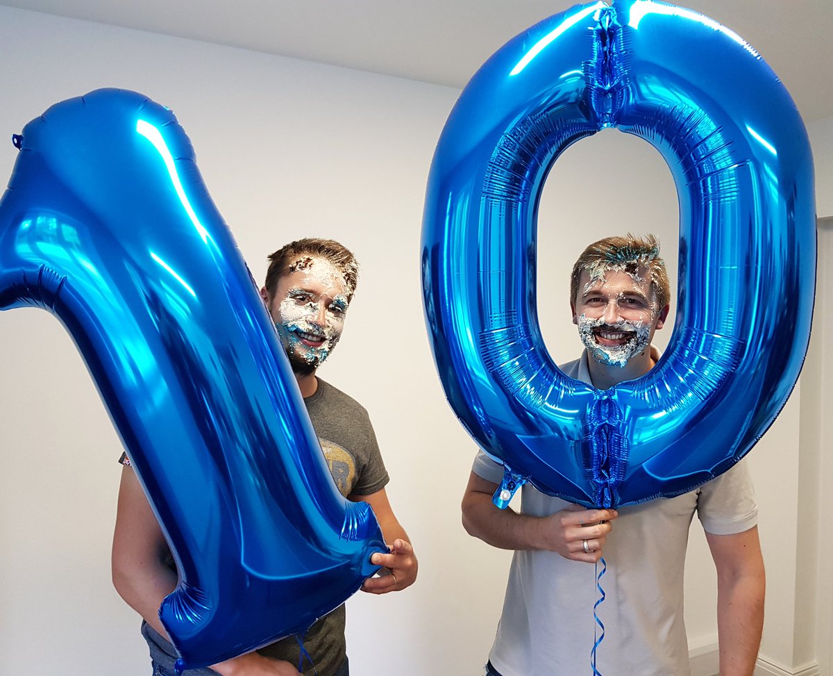 bluelightcard's tweet photo. Celebrating #BLC10 with a cake smash with Tom and Steve - who started Blue Light Card 10 years ago this month https://t.co/Fs8FmTu1QB