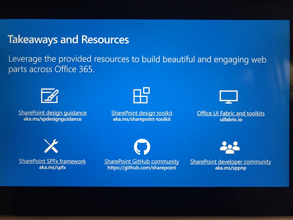 catpaint1's tweet image. Thanks everyone for coming to our session today. Adam and I have some great resources to share for both designers and developers. Use them for your next SPFx customization! #SharePoint #officedev #fabricUI #sharepointdev