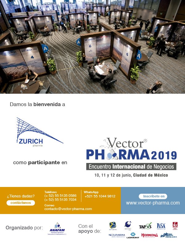 BePharmaB2B's tweet photo. #VectorPharma2019 es orgulloso de poder contar con la participación de Zurich Pharma en su próximo evento en junio 2019 en la Ciudad de México. Si es fabricante o distribuidor de medicamentos y busca crecer internacionalmente ¡no se lo pierda! Organiza #anafammx. #vectorpharma https://t.co/SVO7dOUztg