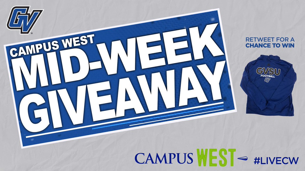 GVSUSPORTS's tweet photo. We know you are studying hard, so let us reward you with the mid-week giveaway from @Campus_West! RT this for a chance to win a FREE Adidas sweatshirt. https://t.co/GdkNCyqN2q