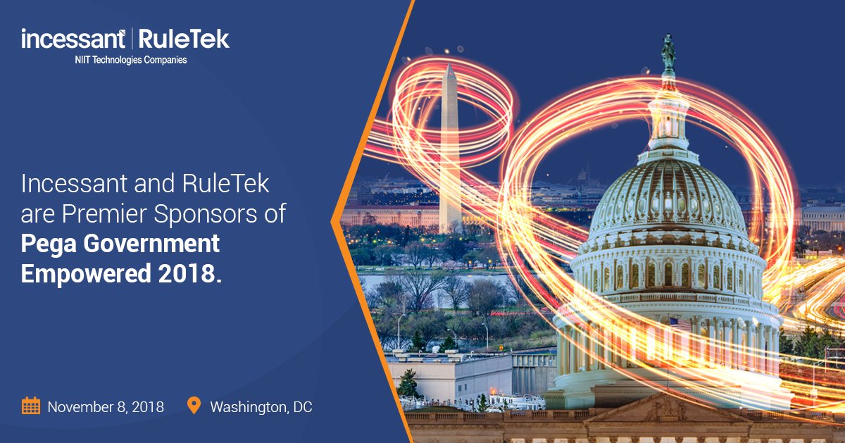 IncessantTech's tweet photo. @IncessantTech and @ruletekbpm are Premier Sponsors of #Pega #GovernmentEmpowered 2018.

Book a Meeting: https://t.co/0QmP0823Gs

More information about the Event: https://t.co/TclPNP4EeR https://t.co/X6pqrvtERo