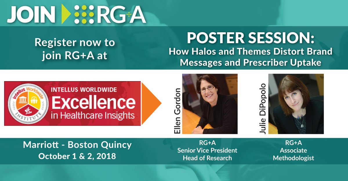 ThinkRGA's tweet photo. Join RG+A at the 2018 #IntellusWW Institute next week as we explore, “How Halos and Themes Distort Brand Messages and Prescriber Uptake.” Learn more and register today: https://t.co/LvuwwiyLzn

#marketresearch #healthcare #pharmaceuticals #insights https://t.co/ZvgvdJRsFG