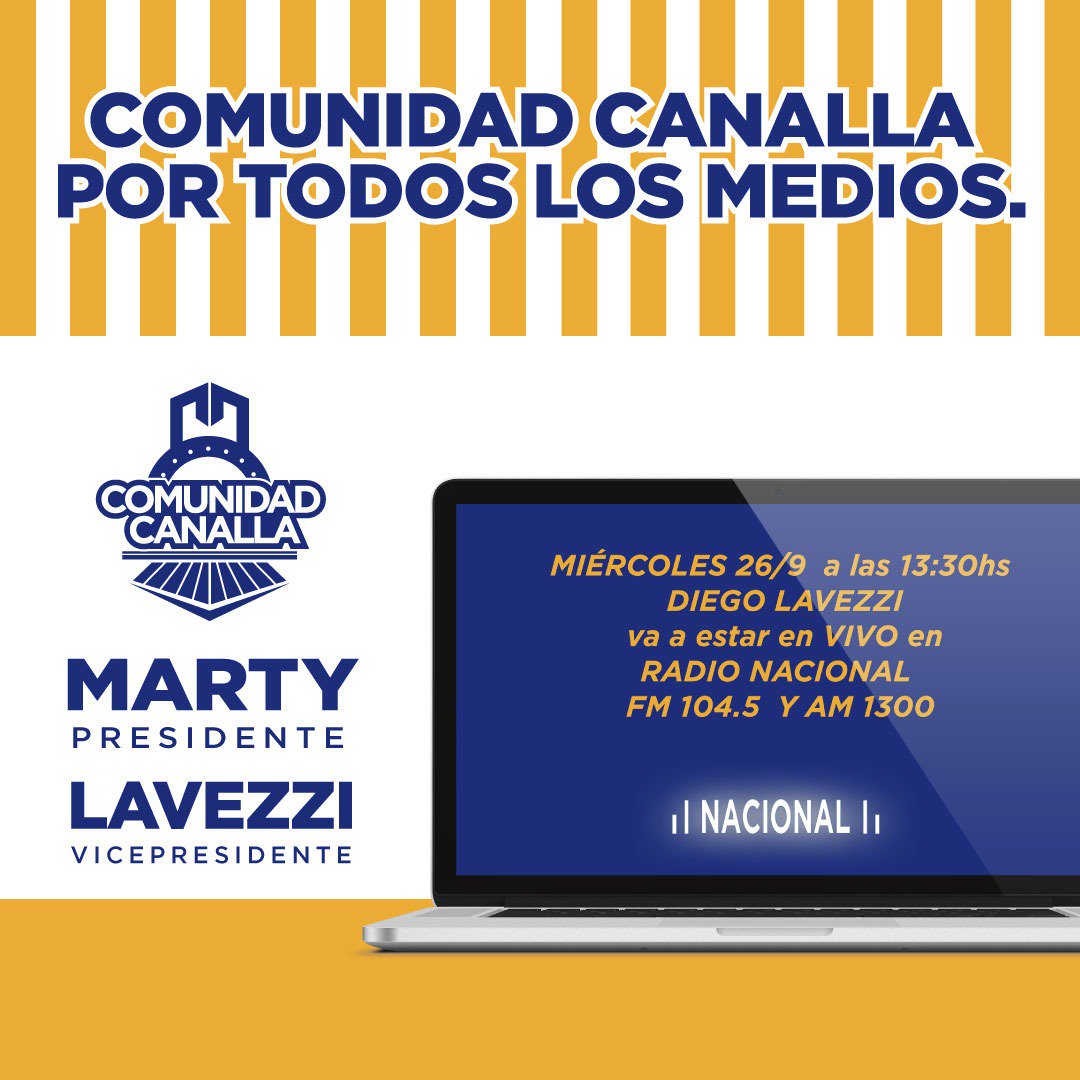 ComCanallaOk's tweet photo. Falta muy poco para las elecciones y te invitamos a escuchar nuestros proyectos. En minutos nuestro candidato a Vicepresidente, Diego Lavezzi, estará en Radio Nacional, FM 104.5 | AM 1300. https://t.co/1iyFL3TgIS