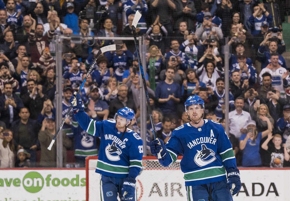 Canucks's tweet photo. Stick taps to the greatest #Canucks ever on their 38th birthdays! 🎁 🎁 https://t.co/U2AcFADFth