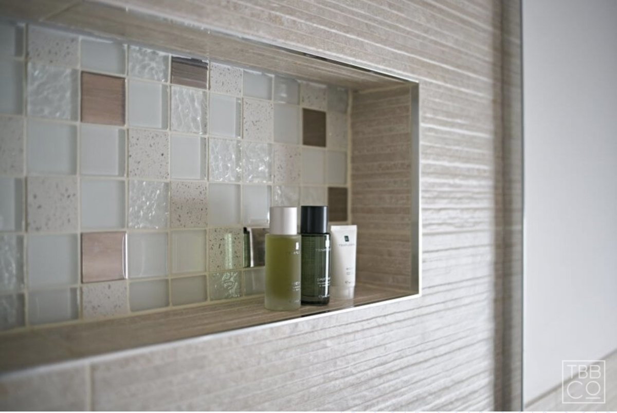 brightonbathco's tweet photo. The final touches make all the difference. This feature shelf subtly gives the bathroom some character without distracting from the minimalist feel. #bathroomideas https://t.co/QJaowDKsQo