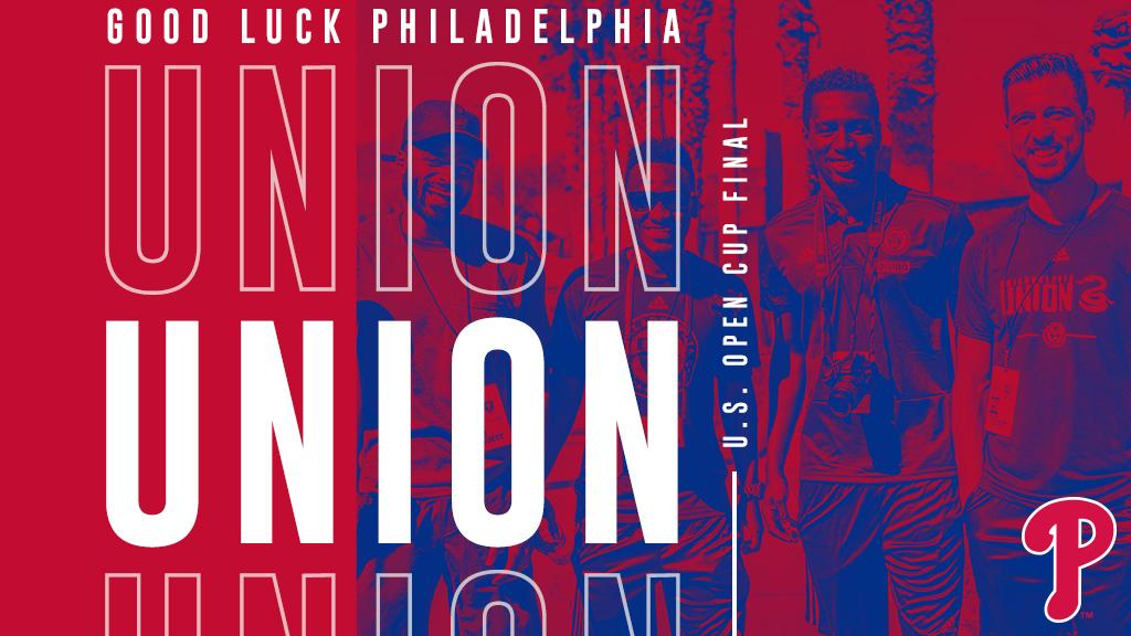 Phillies's tweet photo. Good luck to the @PhilaUnion in the @opencup Final tonight! ️⚽️🏆

#USOC2018 | #DOOP https://t.co/srL2J8JLQd