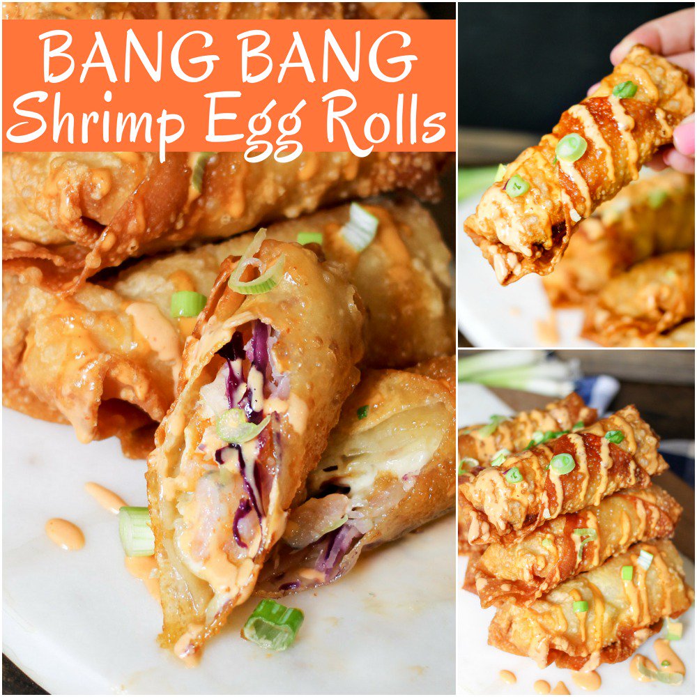 Bang Bang Shrimp Egg Rolls are filled with delicious shrimp, slaw, and the super popular Bang Bang sauce! Perfect game day snack or appetizer! RECIPE--> bit.ly/2DFsTyq #bangbangshrimp #eggrolls #gamedayfood