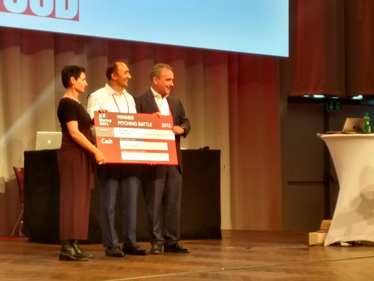 startuptickerCH's tweet photo. And the winner of the pitching battle is Swiss Vault. Congrats! #SUD2018 https://t.co/soG7Rvg6ZQ