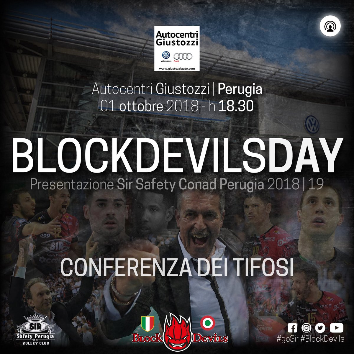 SIRVolleyPG's tweet photo. #BlockDevilsDay
Ragazzi si inizia davvero!!!
Lunedi 1 ottobre è il giorno delle presentazioni!
👉🏻Presentazione Istituzionale
⌚️11.30
🏢Palazzo Donini (Regione)
👉🏻Conferenza dei Tifosi
⌚️18.30
🚙Autocentri Giustozzi
Chi viene???🙋🏻♂️🙋🏼♀️
#goSir #BlockDevils https://t.co/7UZ3hKvIJE