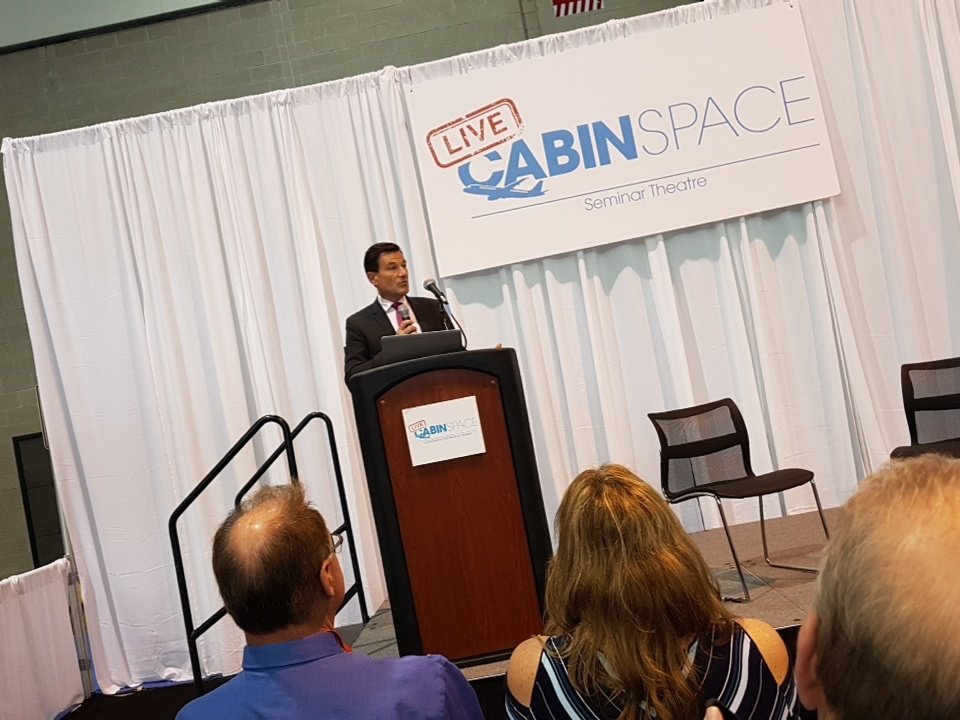 STGAerospace's tweet photo. 'Lighting on an aircraft sets the atmosphere' from Nigel Duncan @aix_expo #CabinSpaceLIVE #AIXBOSTON https://t.co/gGymg6QBlc