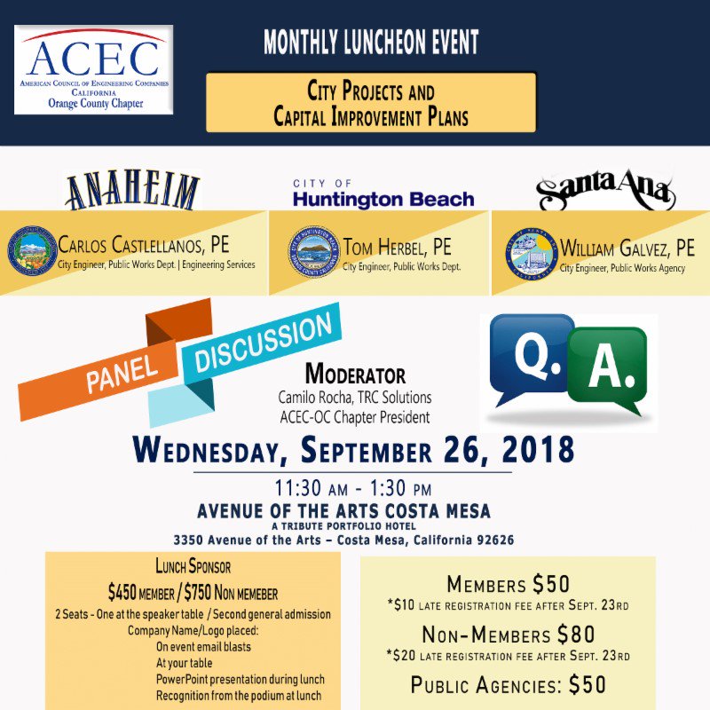 AndersonPenna (@andersonpenna) on Twitter photo Today, Lisa Penna and Stephen Badum will attend the ACEC Orange County panel discussion featuring <a href="/CityOfAnaheimCA/">City of Anaheim</a> City Engineer Carlos Castellanos, <a href="/CityofHBPIO/">City of Huntington Beach</a> City Engineer Tom Herbel and <a href="/CityofSantaAna/">City of Santa Ana</a> City Engineer William Galvez. Today, Lisa Penna and Stephen Badum will attend the ACEC Orange County panel discussion featuring <a href="/CityOfAnaheimCA/">City of Anaheim</a> City Engineer Carlos Castellanos, <a href="/CityofHBPIO/">City of Huntington Beach</a> City Engineer Tom Herbel and <a href="/CityofSantaAna/">City of Santa Ana</a> City Engineer William Galvez.