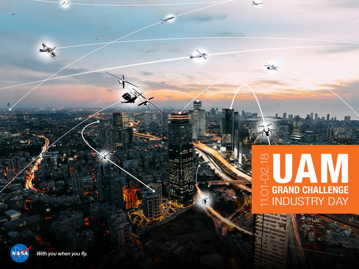NASAaero's tweet photo. SAVE THE DATE: Urban Air Mobility Grand Challenge Industry Day is taking place November 1–2! Details and registration→https://t.co/FPor6UXr2B https://t.co/tPMNzBhWuN