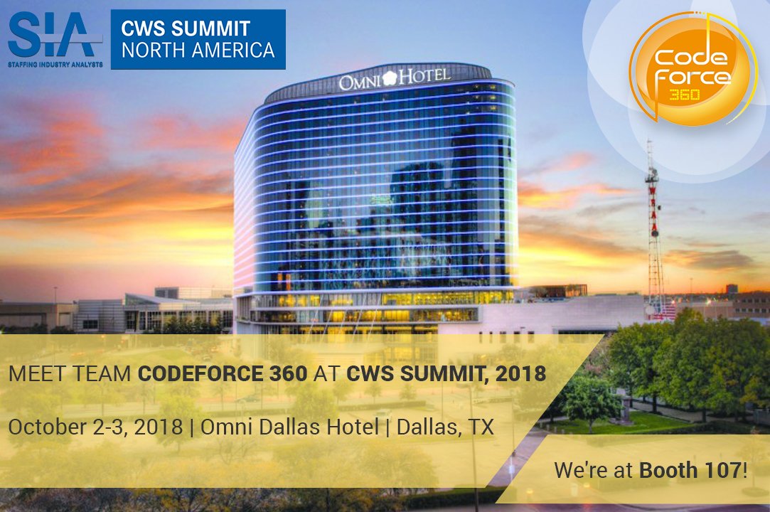codeforce360's tweet photo. Only 6 days left to @SIAnalysts #CWSSummit 2018! Hopefully, by now, all your travel arrangements have been made and you’re set for a packed few days of #learning and #networking in Dallas.
Here at @codeforce360 we are ready to go! Join us at booth 107.
#CodeForce360 #WorkForce https://t.co/lEggsczDy7